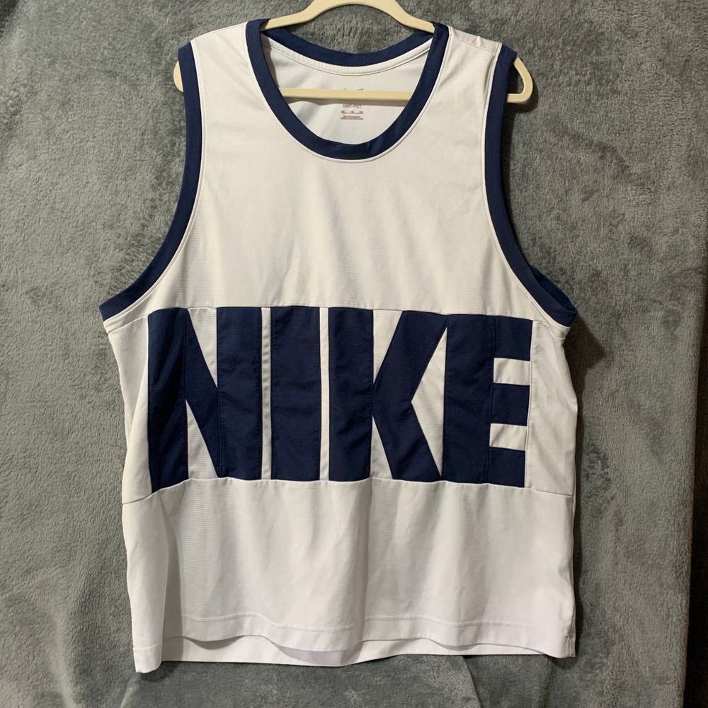 Nike Dri-FIT Basketball Tank Top Mens 2XL White Navy Blue DA1041-100 Jersey